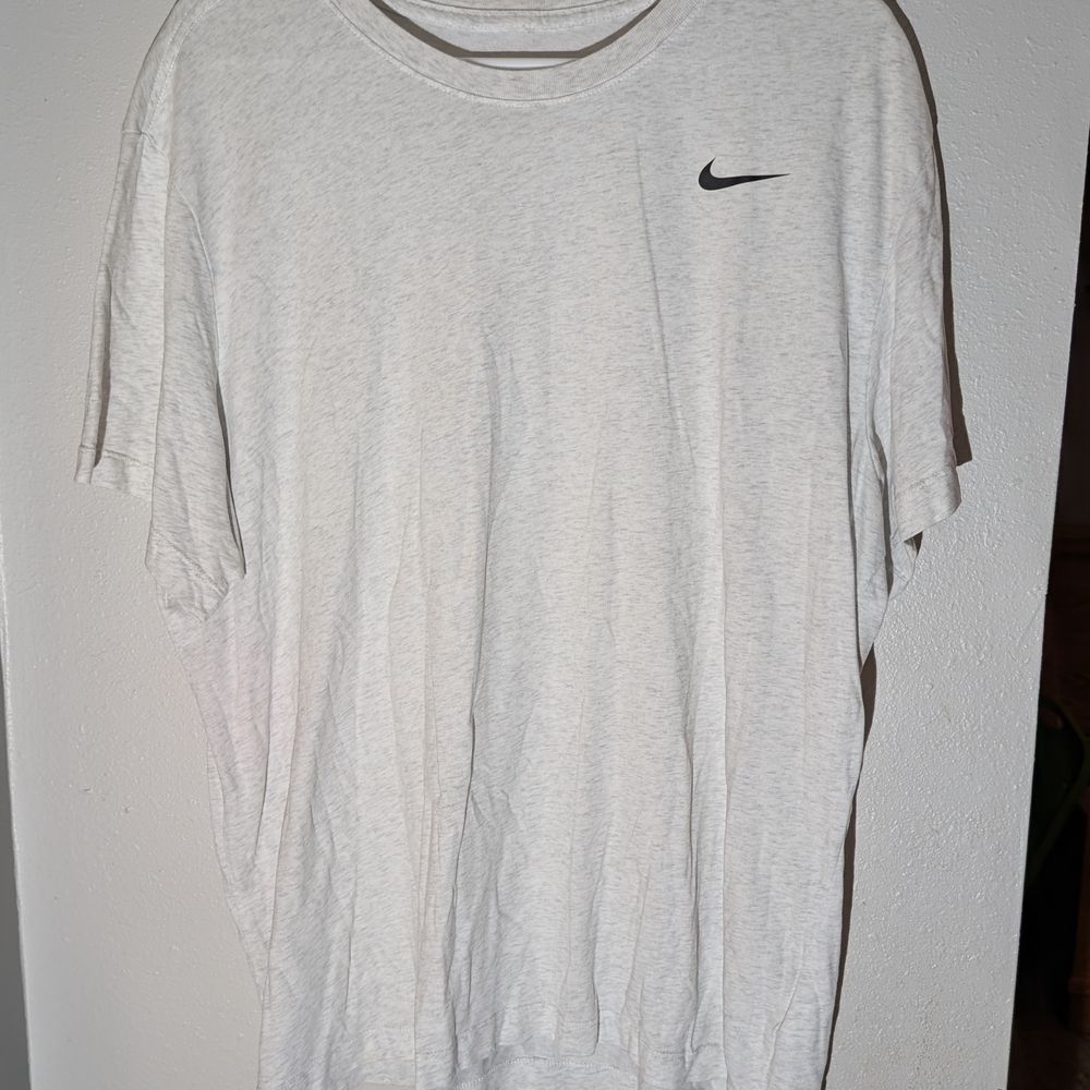 Nike Short Sleeve Crew Tee in Light Heather White with Black Swoosh